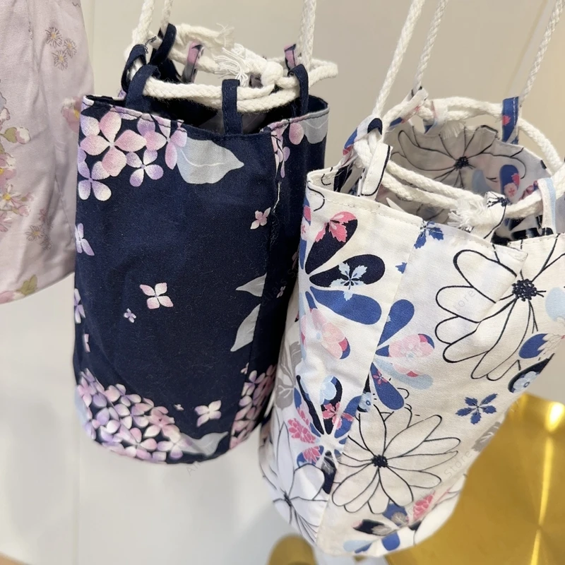 حقيبة كيمونو نسائية برباط على الطراز الياباني مع قاع مسطح من إكسسوارات يوكاتا حقيبة يد صغيرة دلو