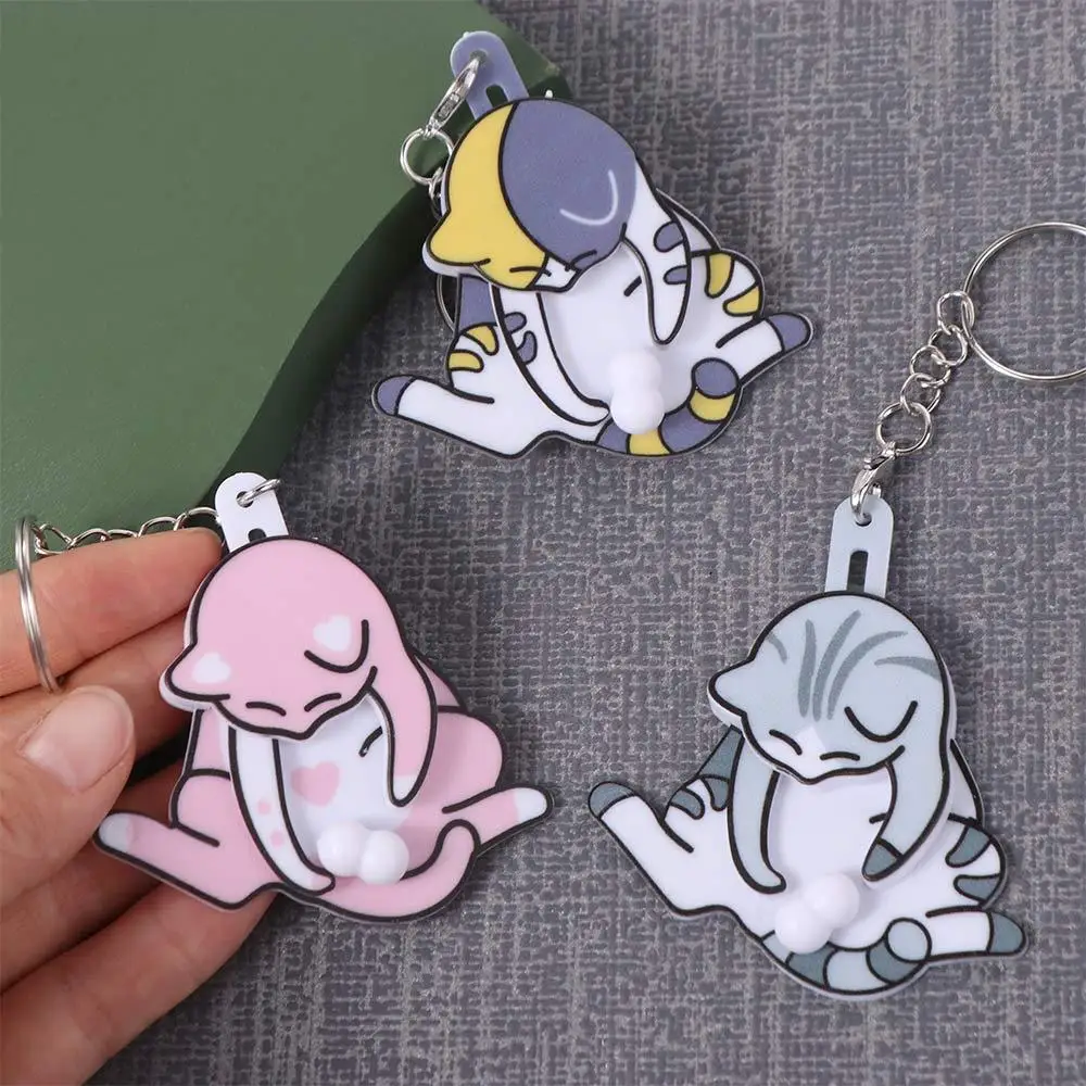 Cartoon Pull Play Pull Play Egg Cat Keychain Rotatable Exquisite Trick Cat Bag Pendant Acrylic Bag Charm Jewelry Keychain Travel
