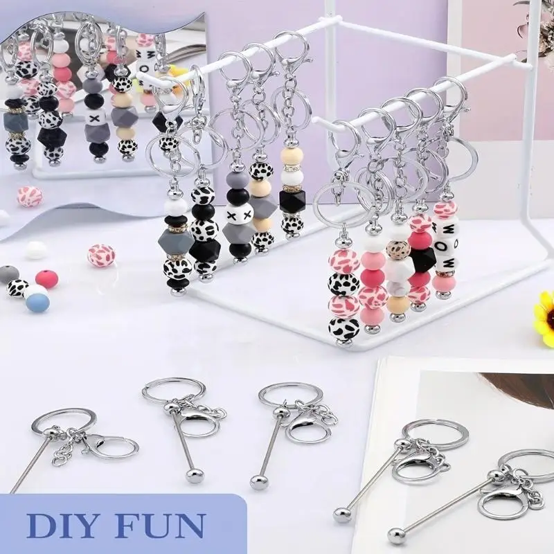 A52E Handcraft Beading Keychain Charm Set 12 Pcs Alloy Blanks for Jewelry Making