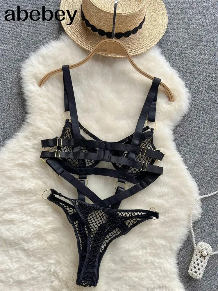 Sexy Mesh Bodysuit Deep V Neck Strappy Bandage Jumpsuit for Women Suspenders Plastic Bustier Corset Bodycon Crotchless Body Suit