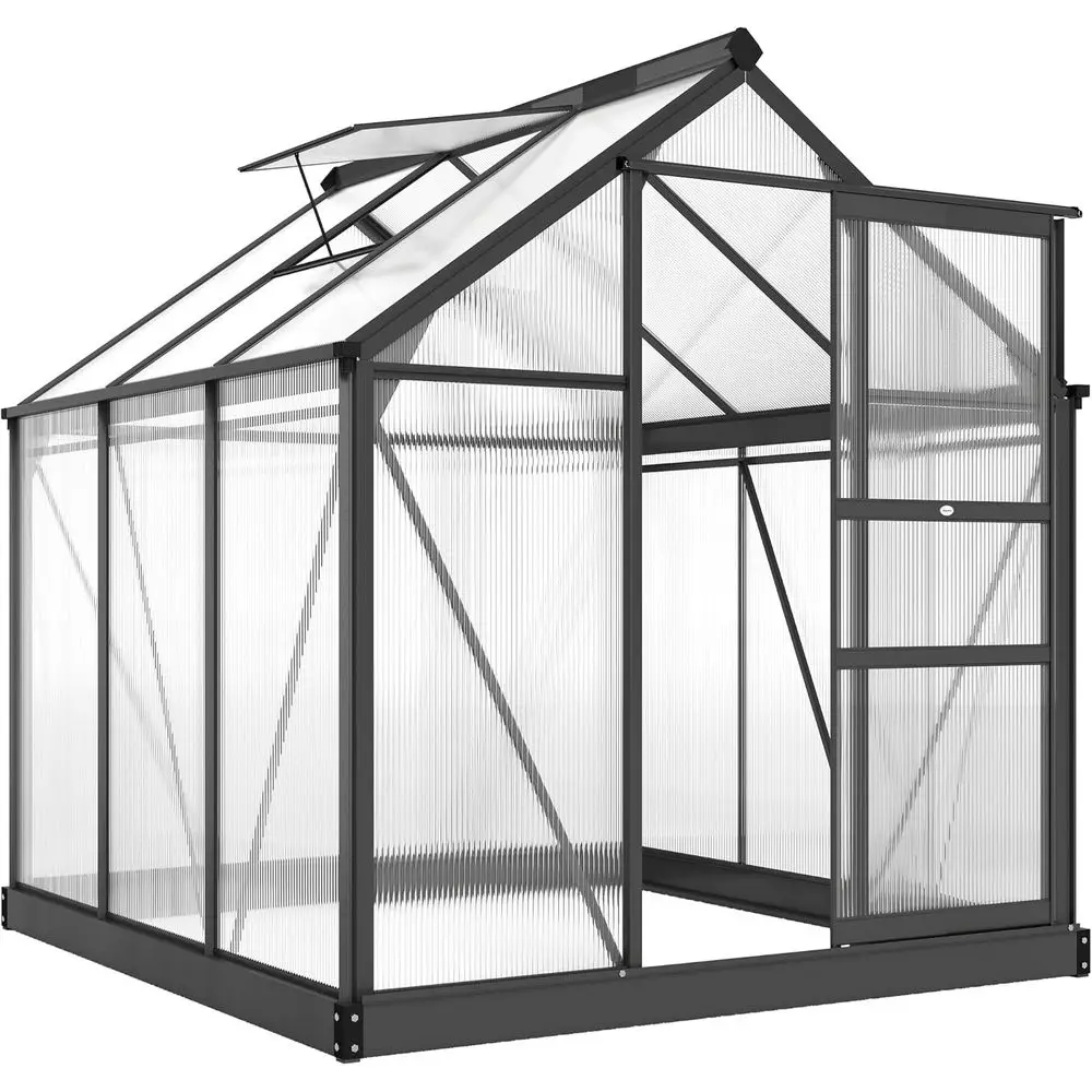 

Садовая теплица из поликарбоната 6' x 6' с водосточным желобом и вентиляционным люком, алюминиевая теплица для патио, заднего двора и сада