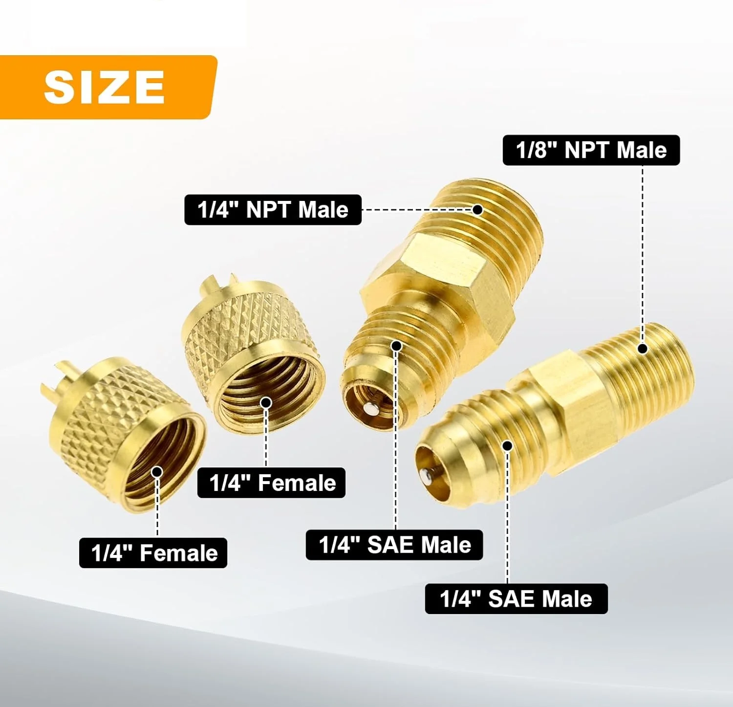 Brass Pipe Fitting 1/4 SAE Flare To 1/8NPT Male Solid Brass Nipples Tubing Adapter Hose Connector for AC Refrigeration