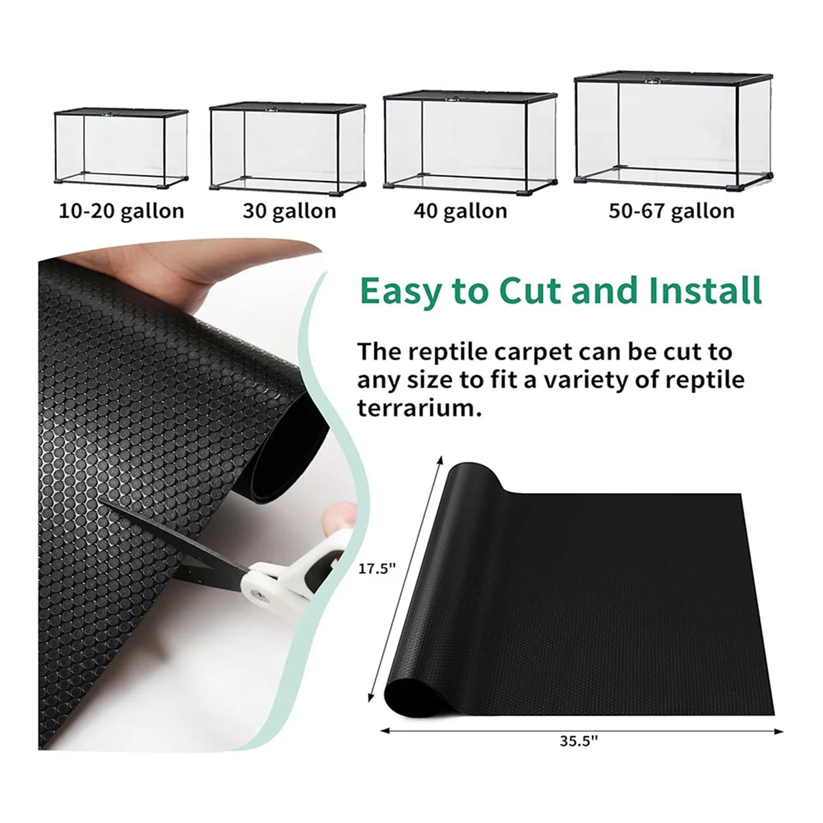 The New Reptile Mat,Reptile Terrarium Substrate Liner for Leopard Gecko, Lizard,Snake,Tortoise,Reptile Flooring 18x36 Inch Black