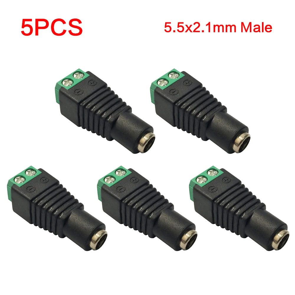 5pcs 5.5x2.1mm 5.5x2.5mm Female Male DC Power Cable Jack Plug  For LED Strip CCTV Security Camera Home Applicance Connector