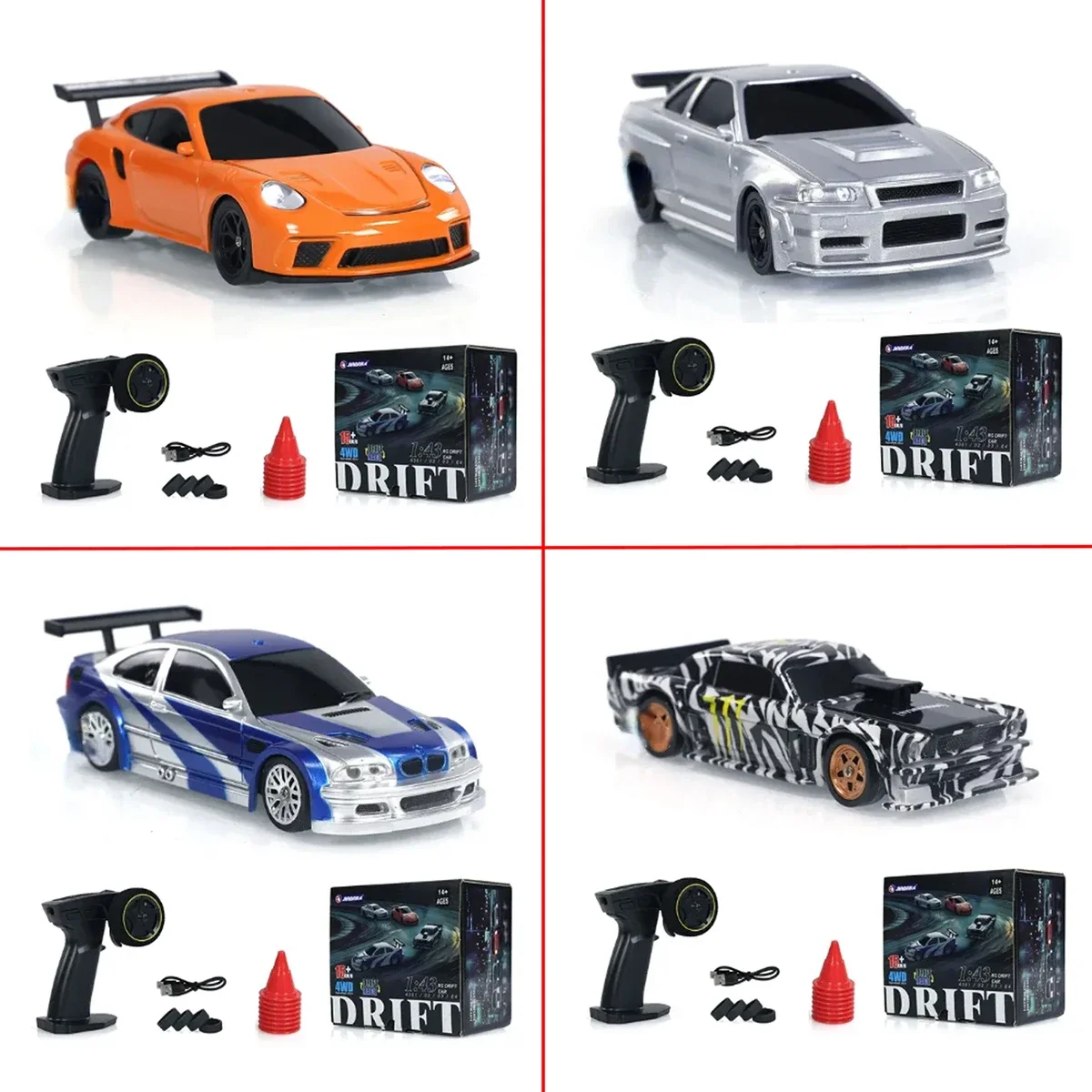 Controle Remoto de Alta Velocidade Drift Car, 4 Wheel Drive, Rádio Controlado, Mini Racing Model Car, Presente Toy Boy, 1:43, 4WD, 2.4G