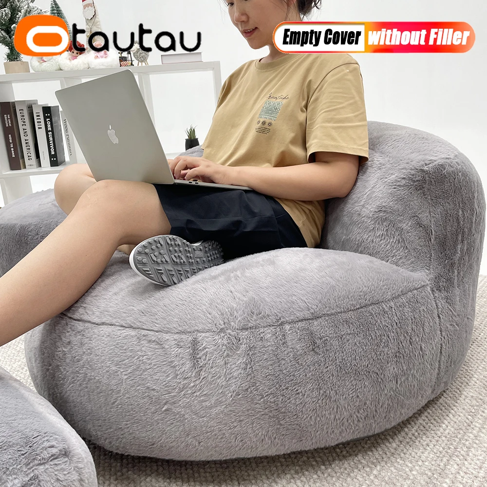 OTAUTAU 3.3ft Faux Fur Bean Bag Cover Without Filler Floor Seat Beanbag Pouf Chair Lounger Ottoman Salon Couch SF300