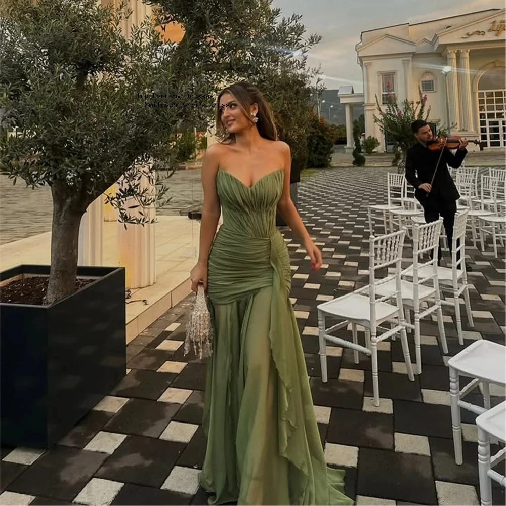 Green Strapless Prom Dress Chiffon Pleats Mermaid Prom Party Dresses Backless Floor Length Evening Gowns 2026 Customized