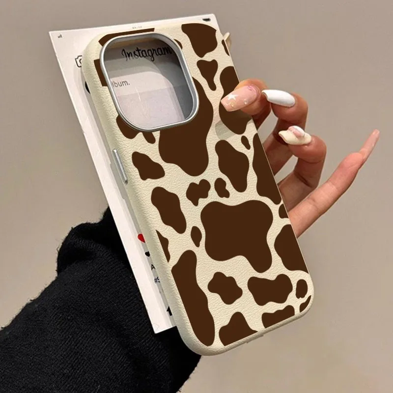 For Samsung A56 Cases Brown Cow Print Lychee Pattern Case For Galaxy A55 A54 A53 A25 A26 A16 S25 Ultra S24 FE S23 S22 Plus Cover