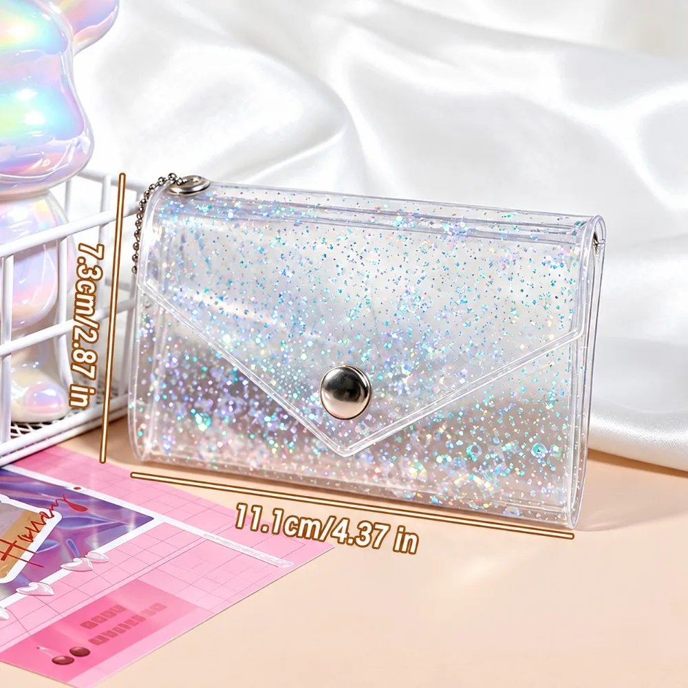 Stylish Starlight Glitter Finish Card Holder Multi-Purpose PVC Coin Purse Transparent Binder Pouches Travel