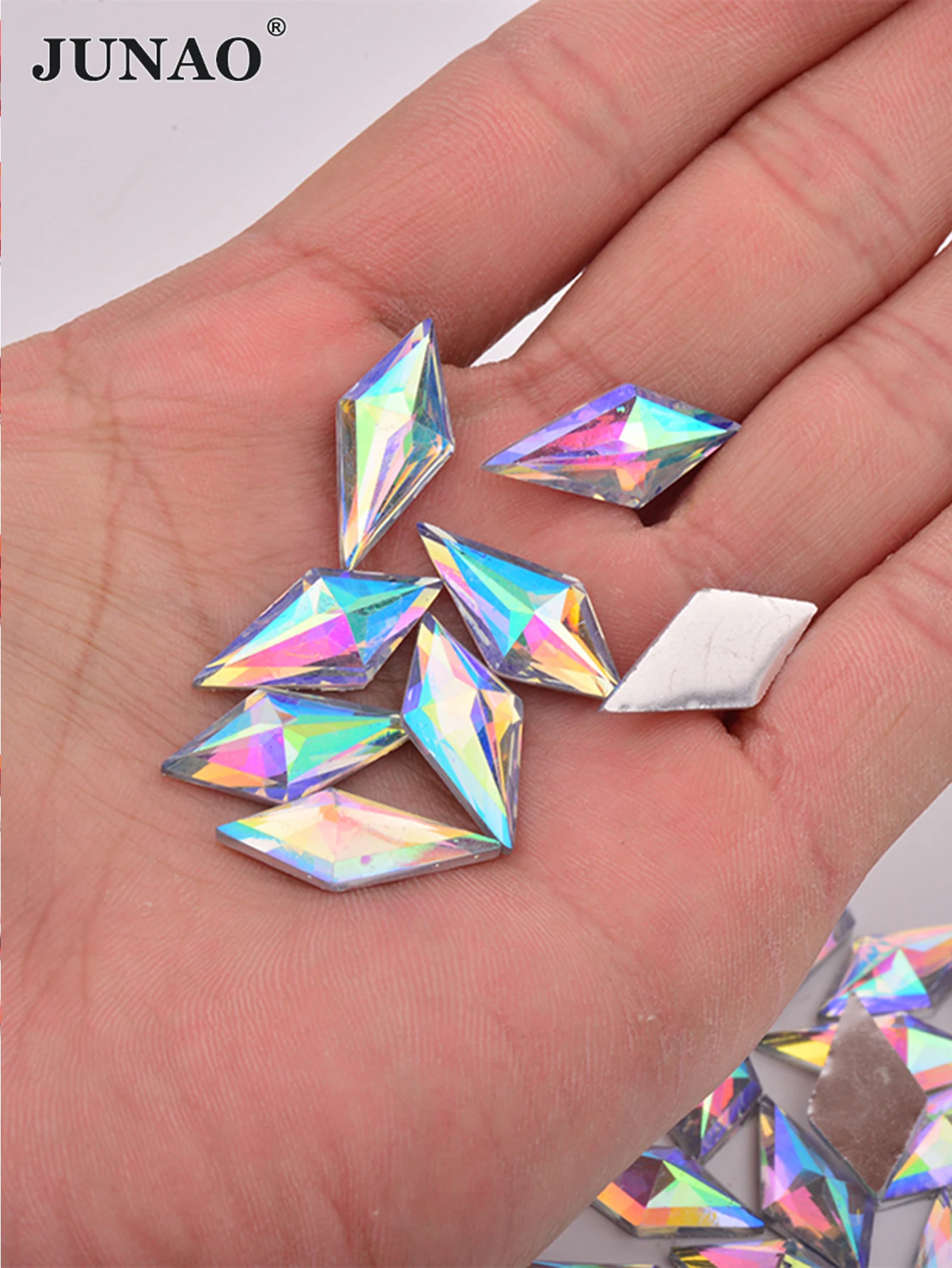 JUNAO 40pcs 10*22mm Crystal AB Rhombus Rhinestone Flatback Strass Stone Glitter Resin Crystals Gems for Clothing Decoration
