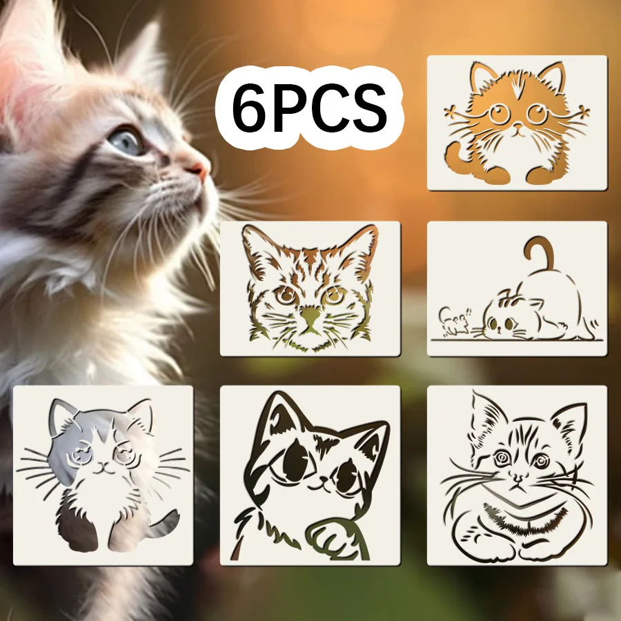 

Набор трафаретов с милым котом из 6 предметов для рисования — многоразовые шаблоны 20x20 см и 20x15 см для стен, сумки, поделок своими руками, ткани, дерева