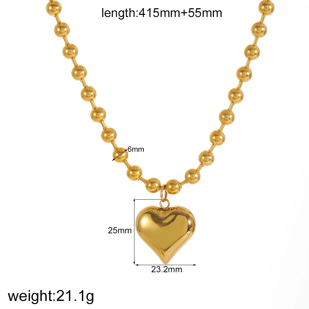 Neue 6/8mm Edelstahl-Kugelketten für Damen und Herren, Gold-/Silberfarben, Metall-Anhänger in Form eines Pfirsichherzens, Schmuckgeschenke – Detail 6
