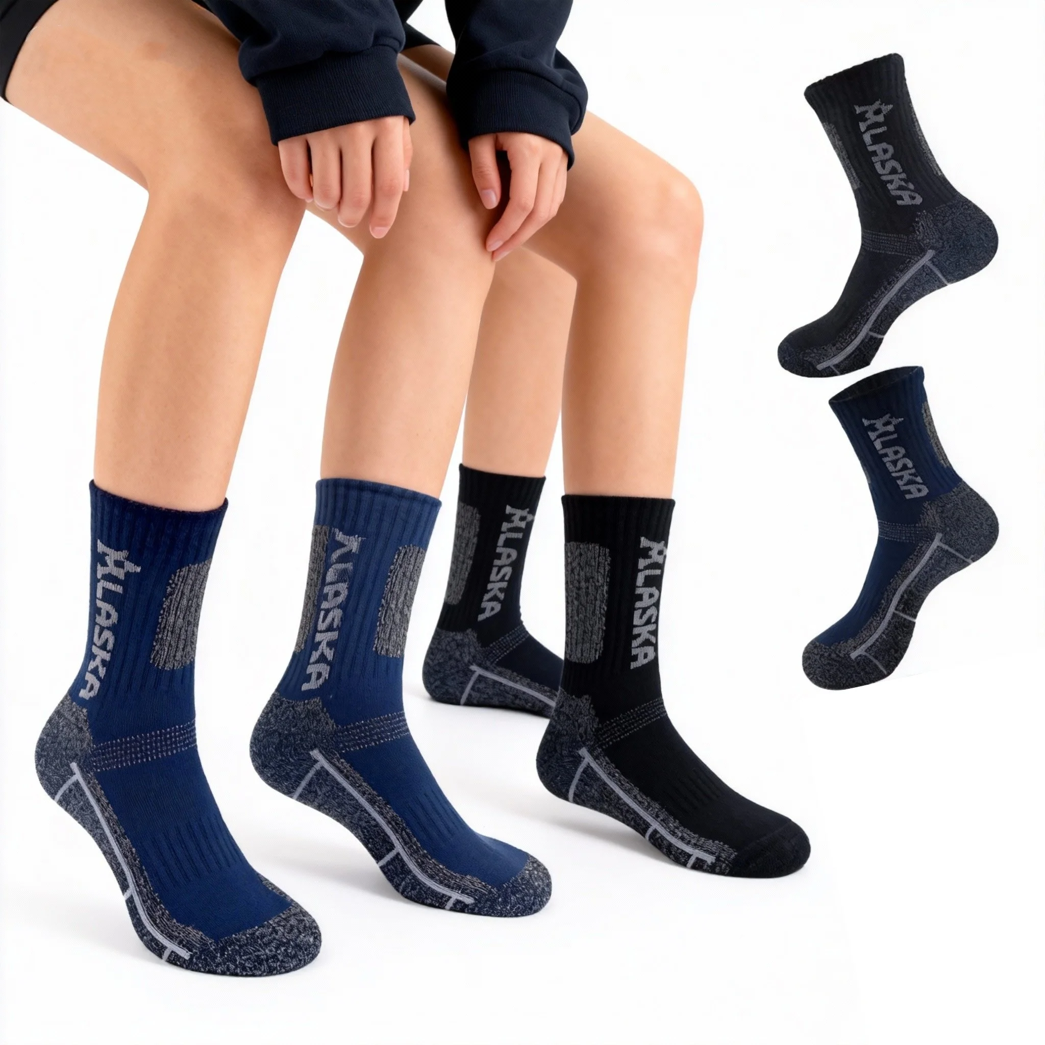 

3 пары мужских спортивных носков разных цветов для пешего туризма, утолщенные высокие носки с полотенцесушителем, мужские быстросохнущие профессиональные баскетбольные носки для бега