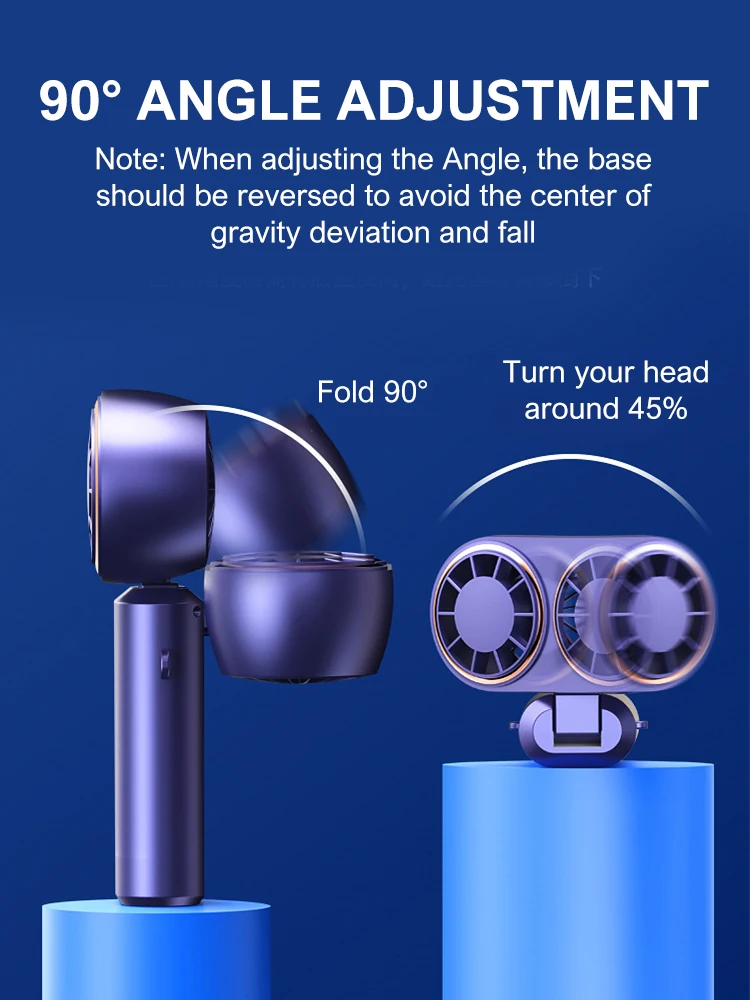 Handheld Electric Fan Compact Rechargeable Dual Fan Cooler Rechargeable Cooling Fan With Digital Display Personal Portable Fan