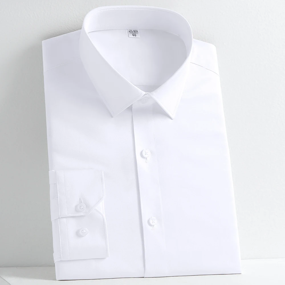 

Men's Solid Color Long Sleeve Button Up Dress Shirt, Regular Fit Breathable Wrinkle Free 4-Way Stretch Formal Business Shirts