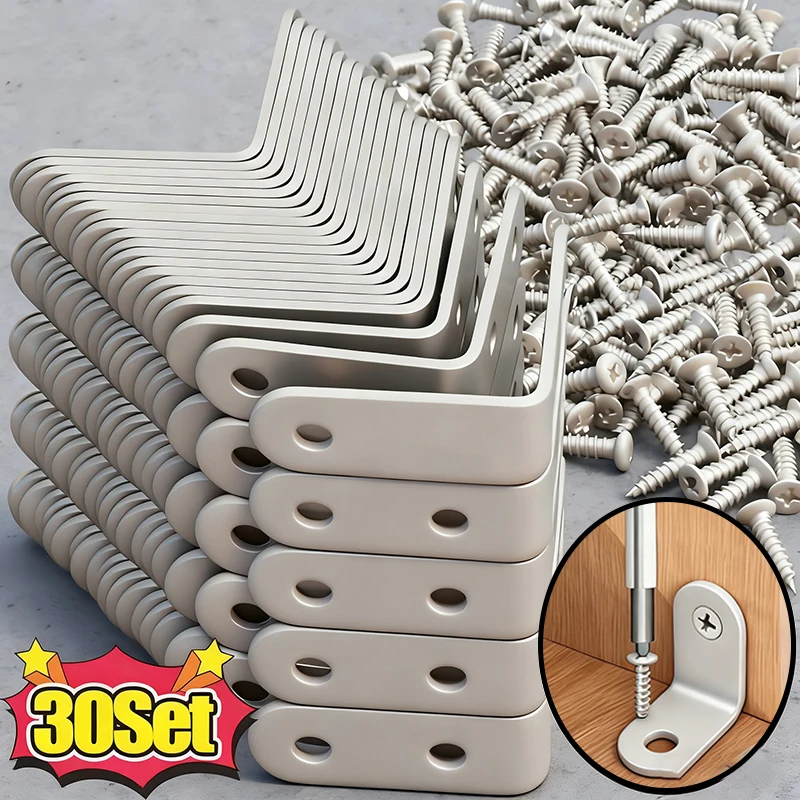 Stainless Steel L-shaped Corner Code with Screws 90 Degree Right Angle Partition Bracket Furniture Stable Connector for Wooden
