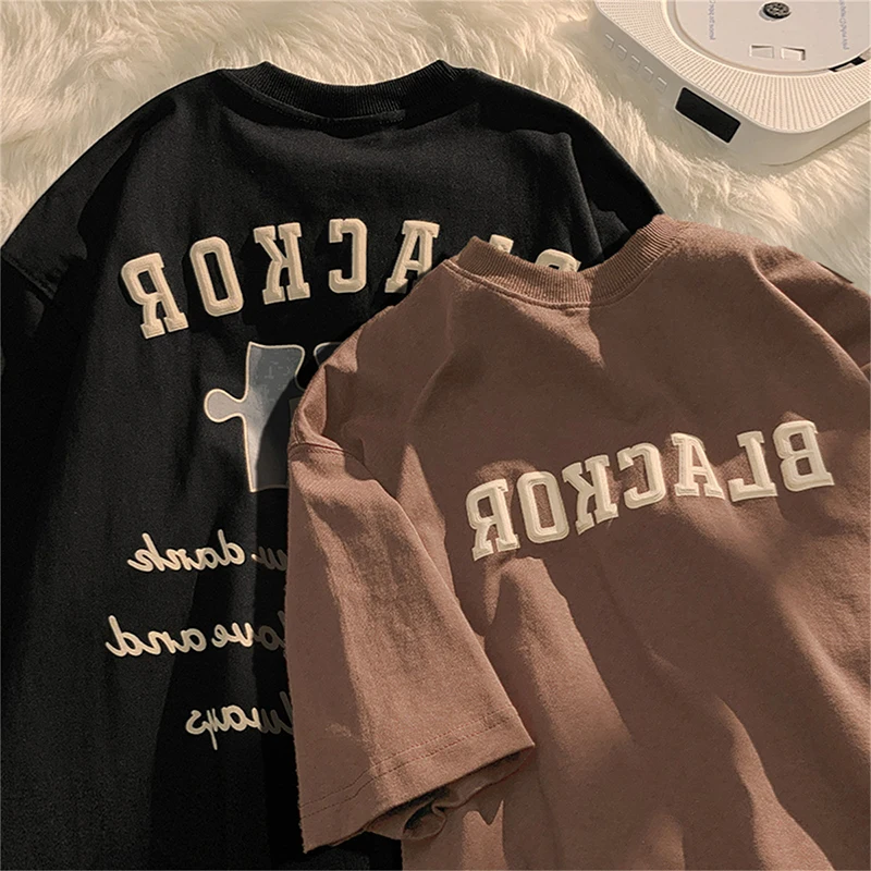 Summer Loose Women T-shirts Simple Letter Print O-Neck Short Sleeve Girl Couple Tees Casual Female Pullover Tops