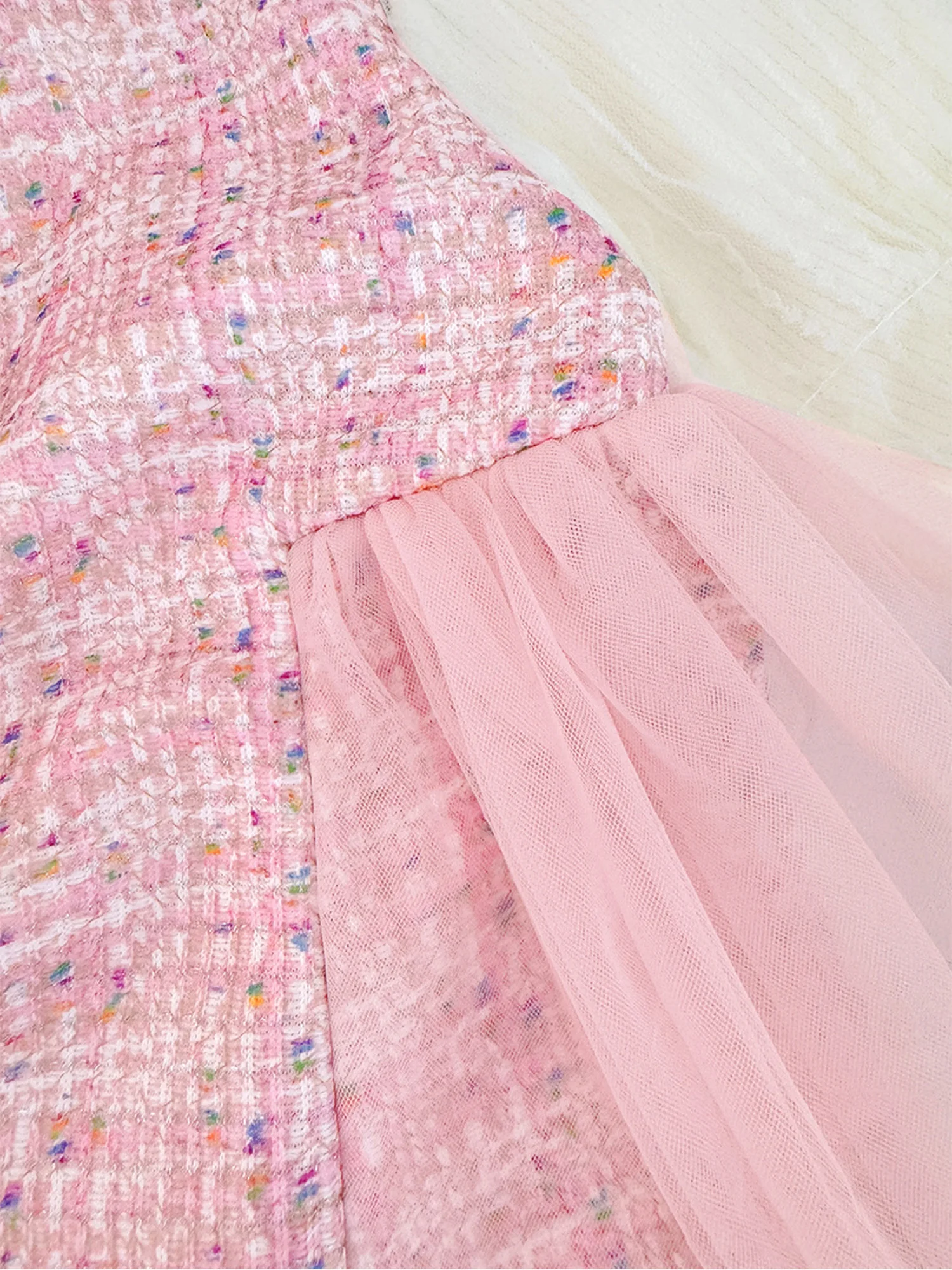 فستان الأميرة توتو الجميل للفتيات الصغيرات بأكمام طويلة مع فيونكة منقوشة من التل تويد فستان ربيع الخريف للارتداء اليومي وحفلات أعياد الميلاد