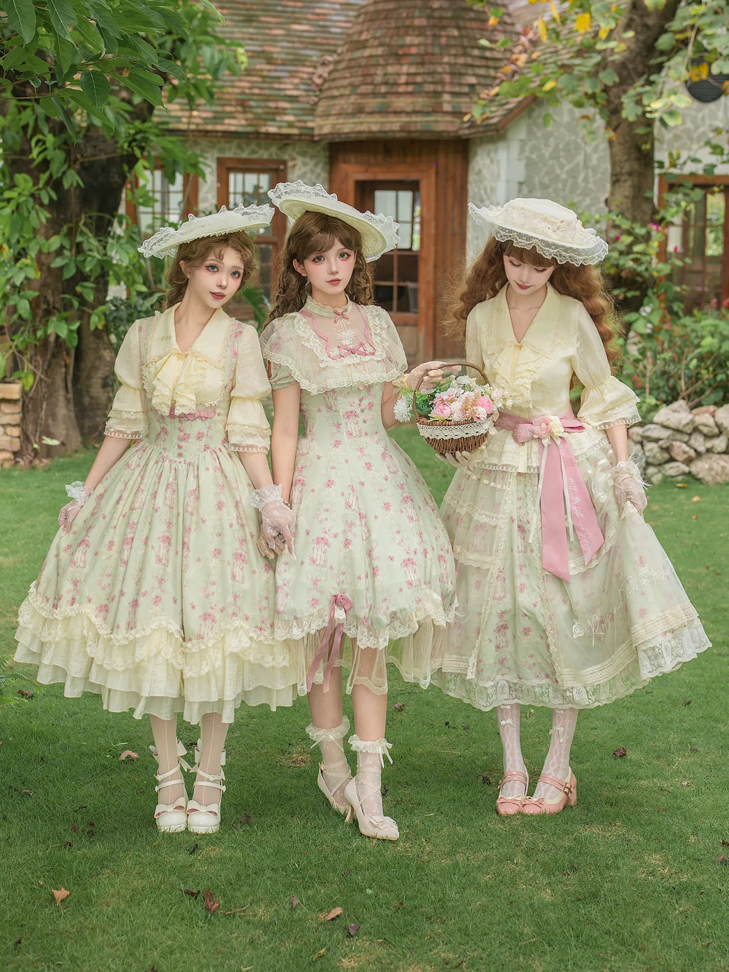 Robe Lolita florale Puji « lettres et poèmes » avec design multi-positions, ensemble robe de princesse japonaise Sweet Lolita pour fille