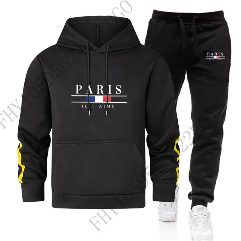 Men\'s clothing new autumn and winter outdoor fitness leisure running sportswear set Fashion hoodie + sweatpants two-piece set