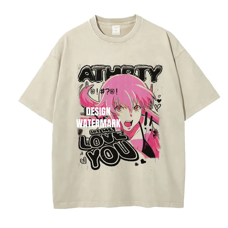 

Anime The Future Diary T Shirt Oversized Vintage Washed Gasai Yuno T-shirts Manga Mirai Nikki Summer Tops Tees Man 100% Cotton