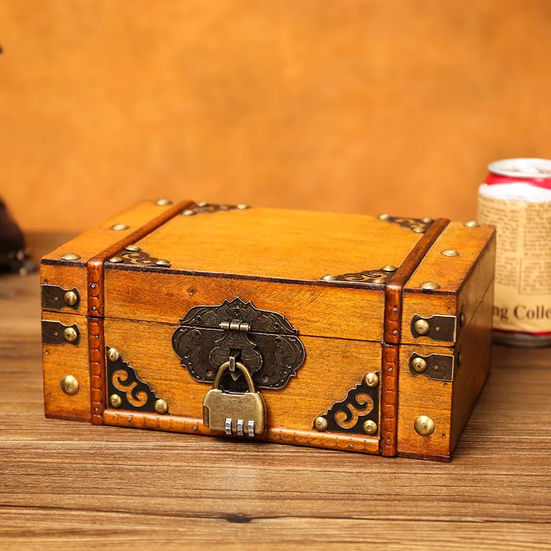 Vintage Storage Box Wooden Cosmetics Storage Box Desktop Finishing Wooden Jewelry Box with Lock Wooden Box Storage Box