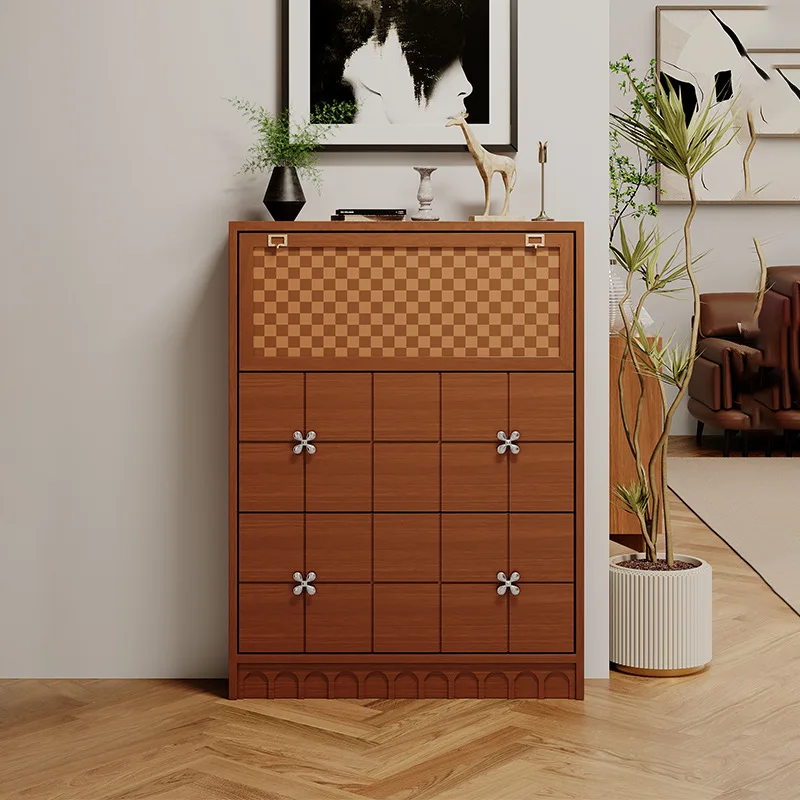 

French medieval tipping bucket shoe, entrance cabinet integrated household door ultra-thin decorative cabinet,