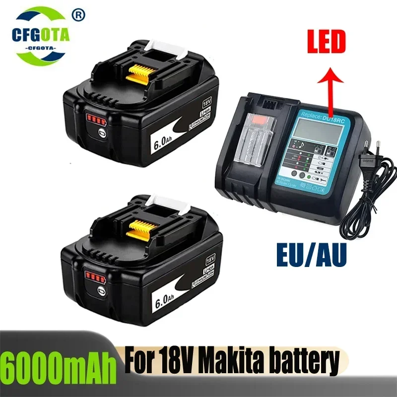 

18V Makita 6000mAh Lithium ion Rechargeable Battery 18v drill Replacement Batteries BL1860 BL1830 BL1850 With DC18RC 3A Charger