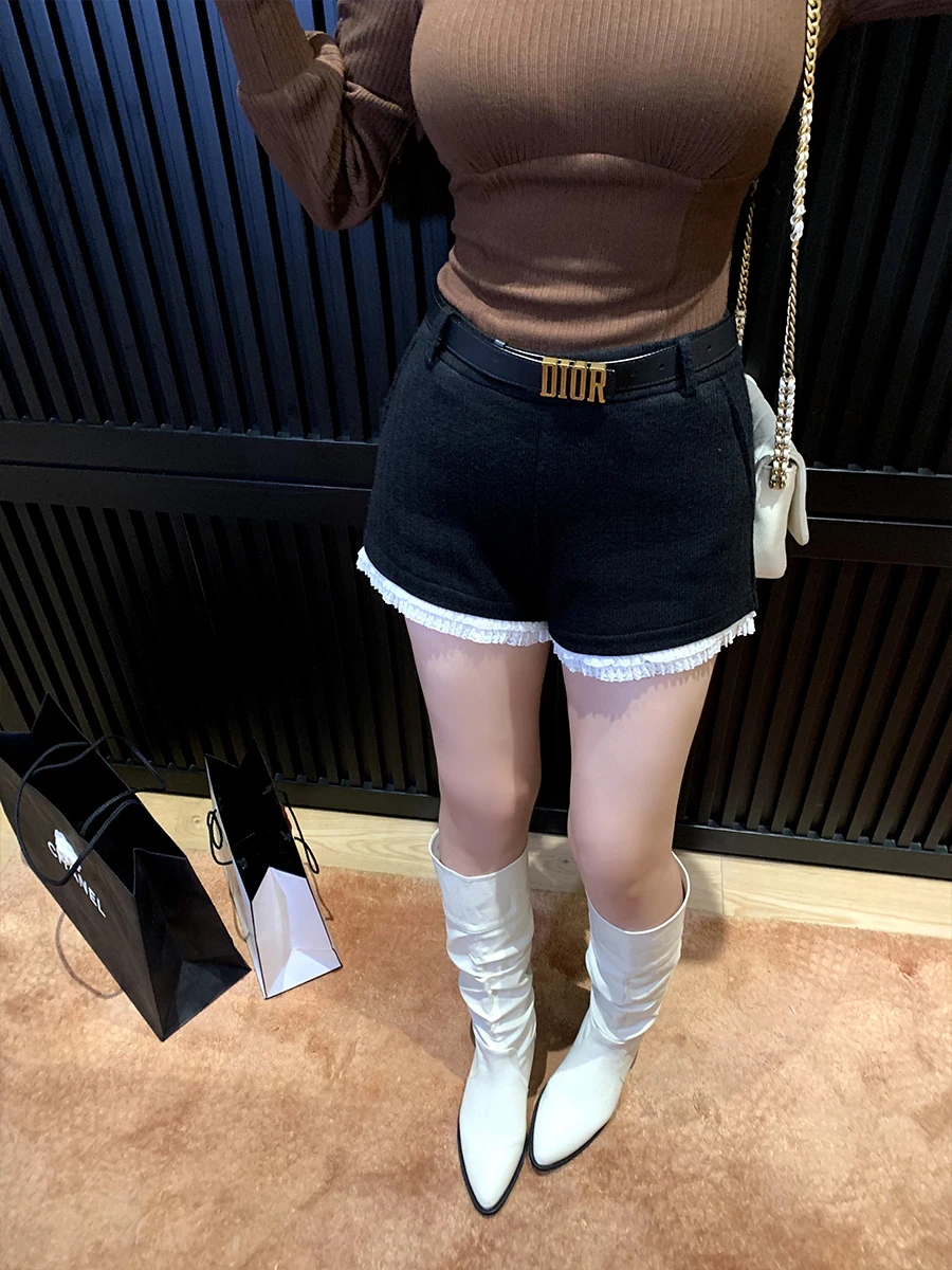 

Женские брюки Cherry Micro Fat Doll A-Line с высокой талией, в стиле пэчворк, с кружевными вставками, утягивающие, из полиэфирного волокна, повседневные