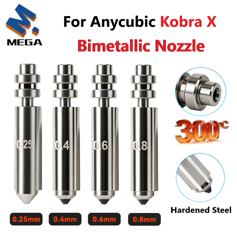 

For Anycubic Kobra X Hotend Bimetallic Nozzle Upgrade High Temperature 0.25/0.4/0.6/0.8mm Kobra X 3D Printers Accessories