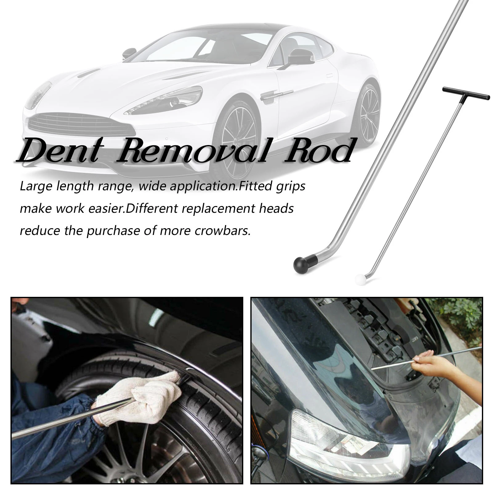 Dent Removal Rod Crowbars Car Body Paintless Dent Repairs Tool Kit with Multiple Replacement Heads for Dents Hail Damage Removal