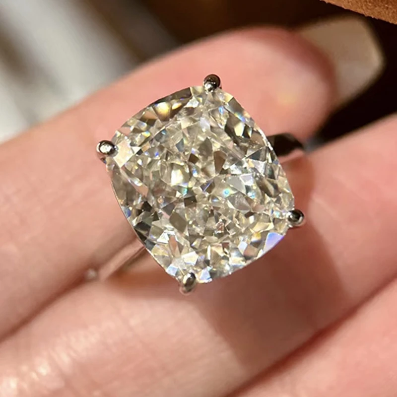 

KQDANCE 925 Sterling Silver Cushion Cut 12*14mm High Carbon Diamond Rings Party Fine Jewelry