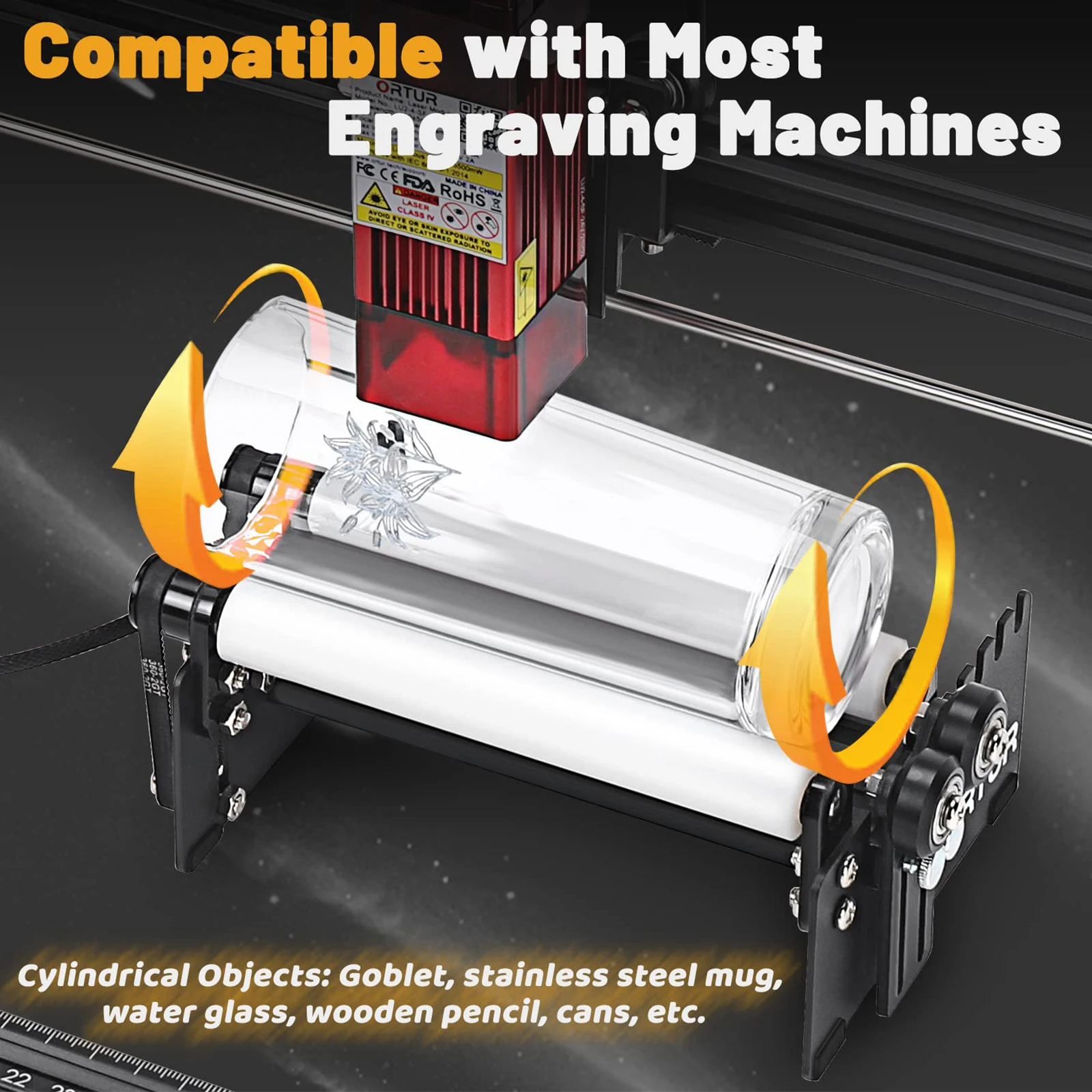 Imagem -02 - Ortur Rr2.0 Eixo y Rolo Rotativo Máquina de Gravação a Laser Módulo Ferramenta Acessórios para Gravura Latas de Objetos Cilíndricos