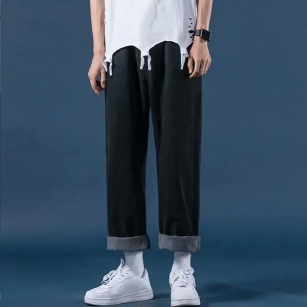 Korean Fashion Men's Baggy Jeans Elastic Waist Classic Man Straight Denim Pants Straight-leg Denim Wide-leg Pants Male Light