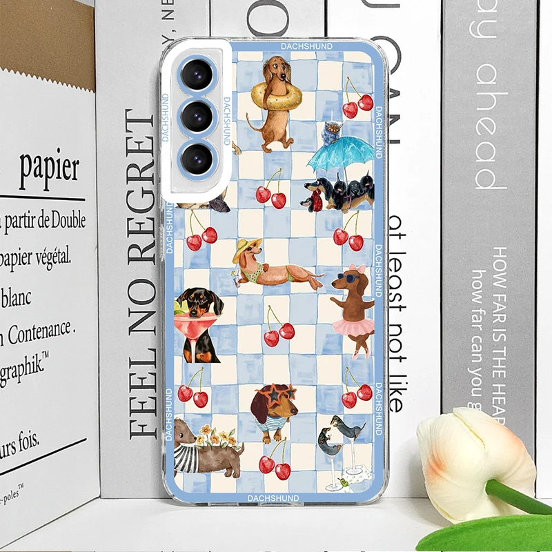 Cute Sausage Dog Phone Case for Samsung Galaxy S26 S25 FE S24+ S23 Ultra S22 S21 S20 Plus Dachshund Striped Printed Soft Covers view 4
