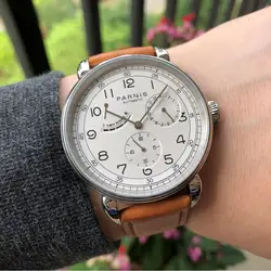 2023 Top Brand Parnis 42mm White Dial Automatic Mechanical Men's Watch Leather Strap Men Luxury Wristwatches Relogio Masculino