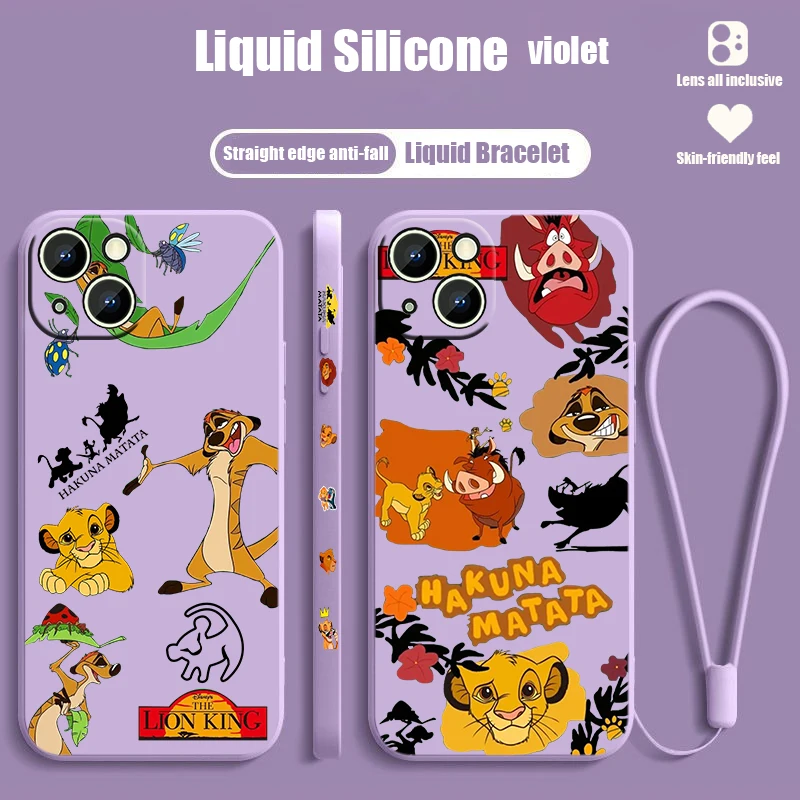 Disney Lion King Phone Case For Apple iPhone 15 14 13 12 11 XS XR X 8 7 Pro Max Plus Mini Liquid Left Rope Cover