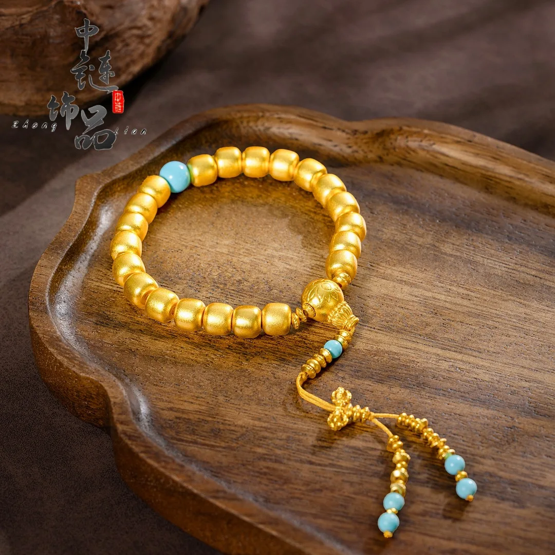 Lotus three-tone golden beads hand string 9999gold