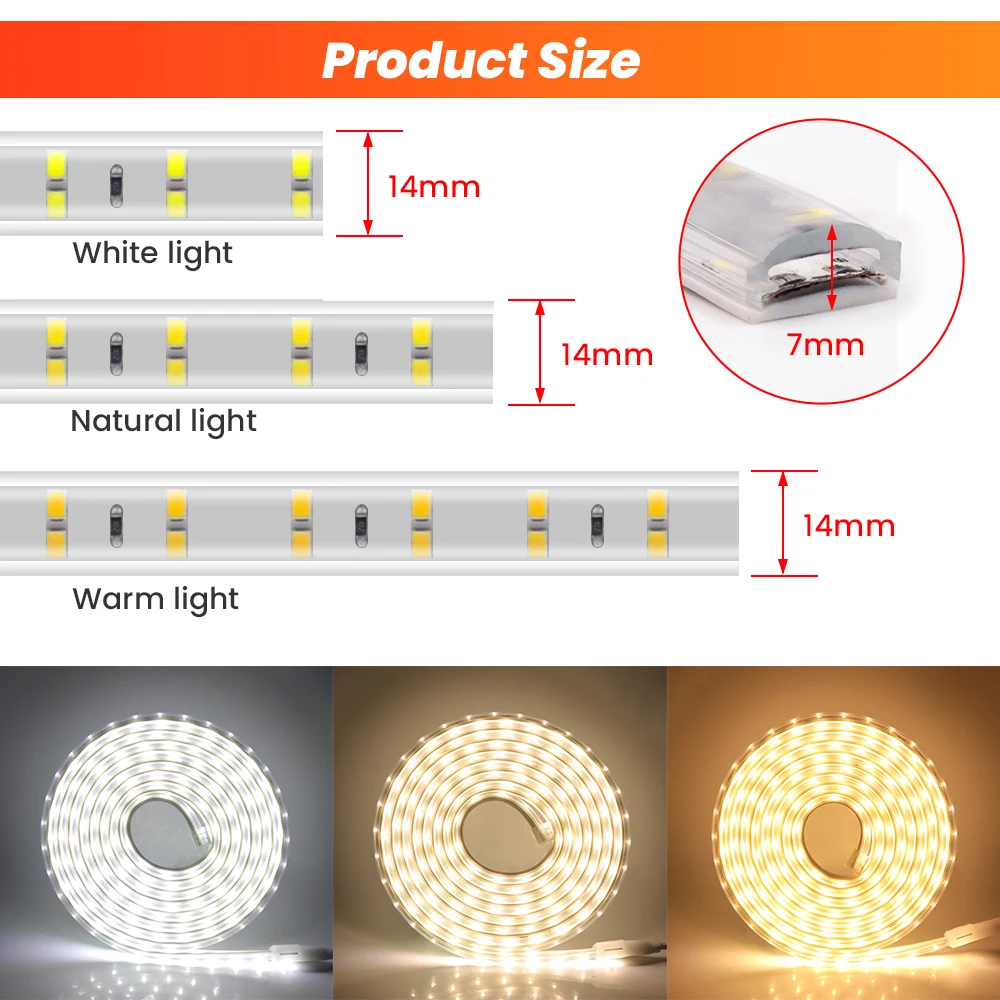 Double-row 220V LED Light Strip 2835 High Brightness 120LEDs Waterproof LED Strip Kitchen Outdoor LED Light With EU Plug/Switch
