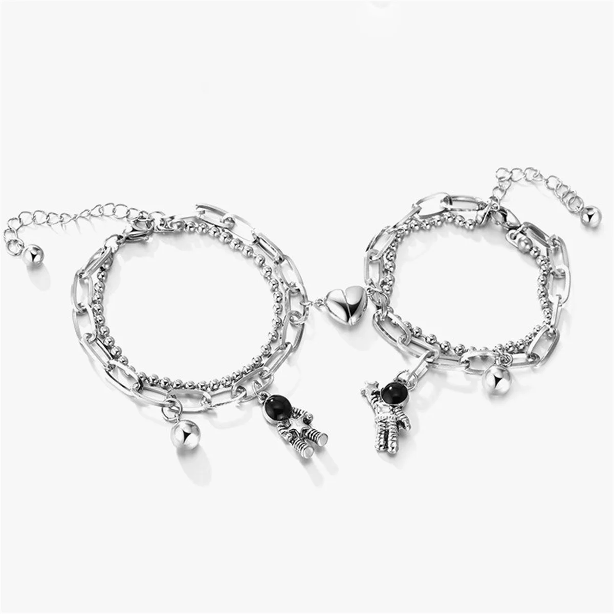 2Pcs/Set Fashion Heart Magnetic Attraction Astronaut Couple Bracelet For Women Men Lock Key Matching Bracelet Friendship Jewelry