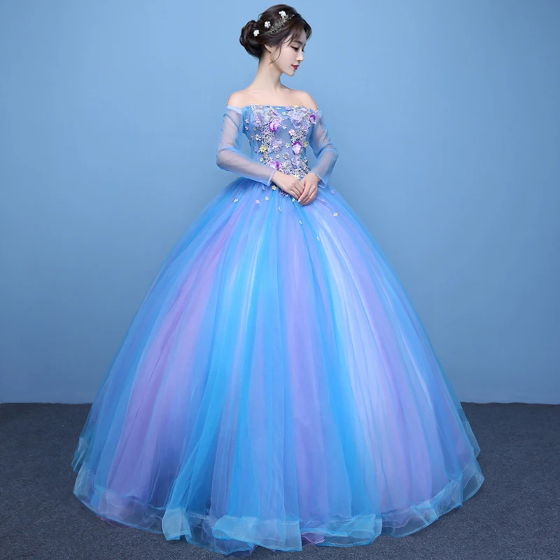 BM Ball Gown Quinceanera Dresses Tulle Flower Applique Princess Debutante Birthday Sweet 16 Prom Party Gowns Vestido De 15 Anos