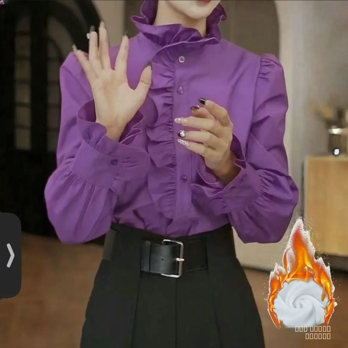 

Утепленная женская рубашка с длинным рукавом, весна-осень, новый корейский стиль, воротник-стойка, на пуговицах, повседневная одежда