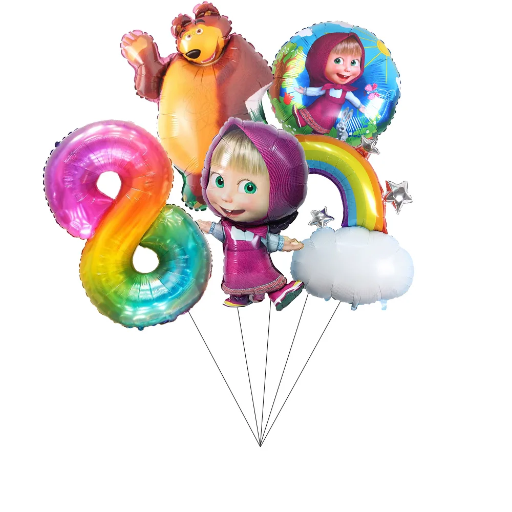 Mascha und der Bär Geburtstagsparty Banner Luftballons Teller Becher Servietten Tischdecke Mädchen Cartoon Partyzubehör Dekoration Babyparty – Detail 39