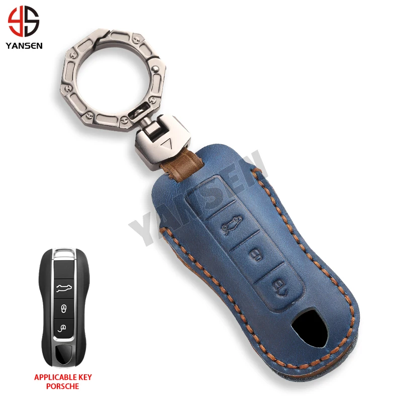 Full Cover Genuine Leather Key Case Fob for Porsche Cayenne Panamera 2020 911 992 971 Carrera Taycan Keychain Protector Shell