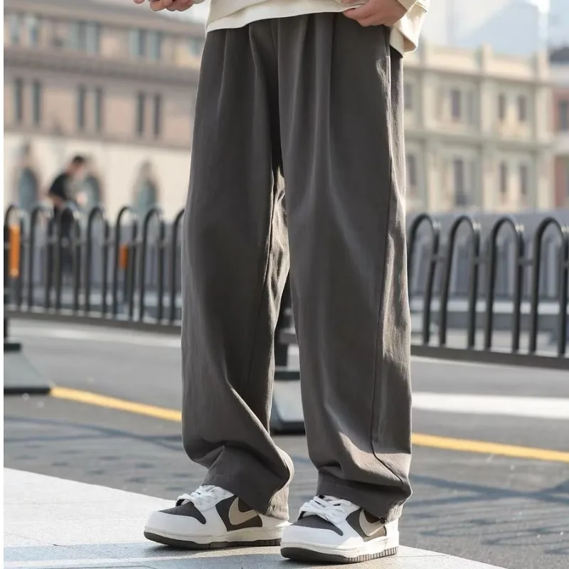 Youth Casual Workwear Pants Men's Loose Straight Leg Nine-Tenths Length Casual Trousers High Street Style American Hipster