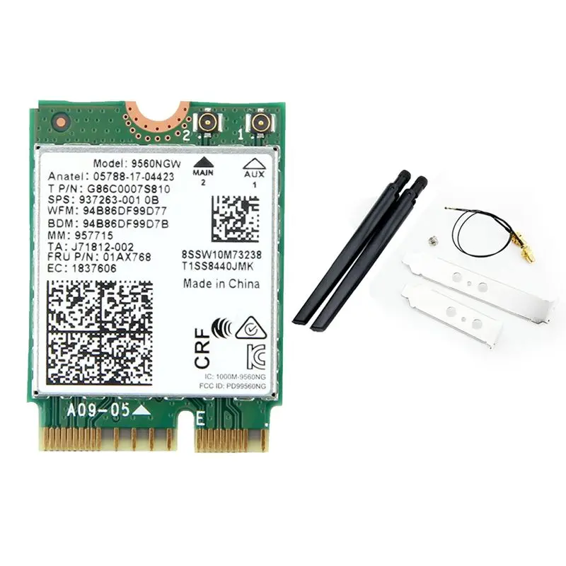 

9560NGW Wifi Card With Antenna 1730Mbps Wireless AC 9560 2.4G+5G BT 5.0 802.11Ac M.2 CNVI 9560NGW Wifi Adapter A-AEF7