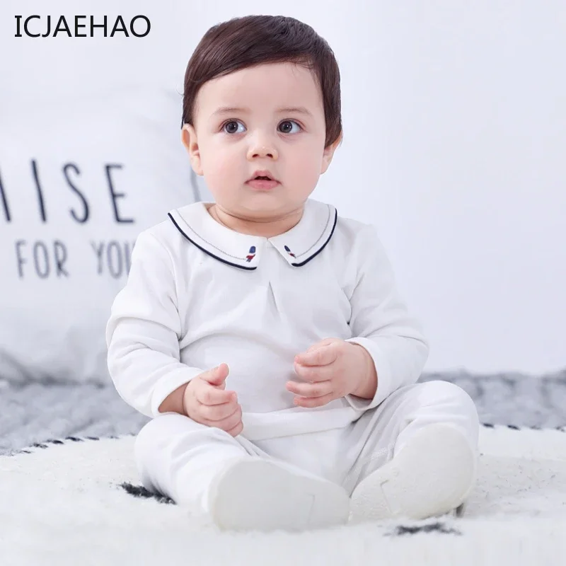 Baby Jumpsuits Newborn Kids Boutique Soldier Embroidery Children White Bodysuit 0-24M for Girls Boys  Autumn Clothes Matching