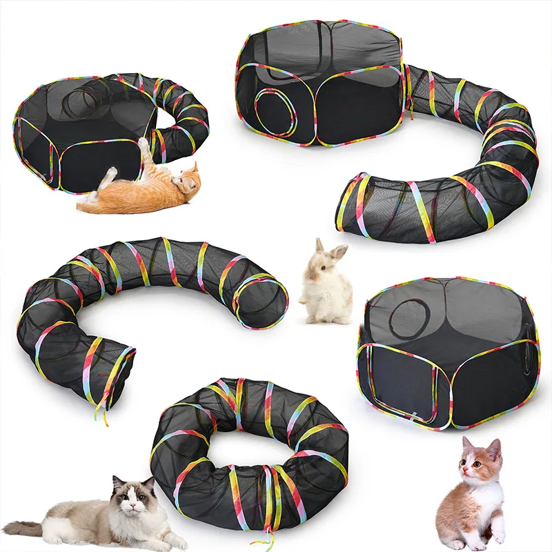 Cat Rainbow Tunnel Collapsible Portable Cat Tent Interactive Play Toy Connectable Circle Playground Tunnel Drill Hole Pet Toys