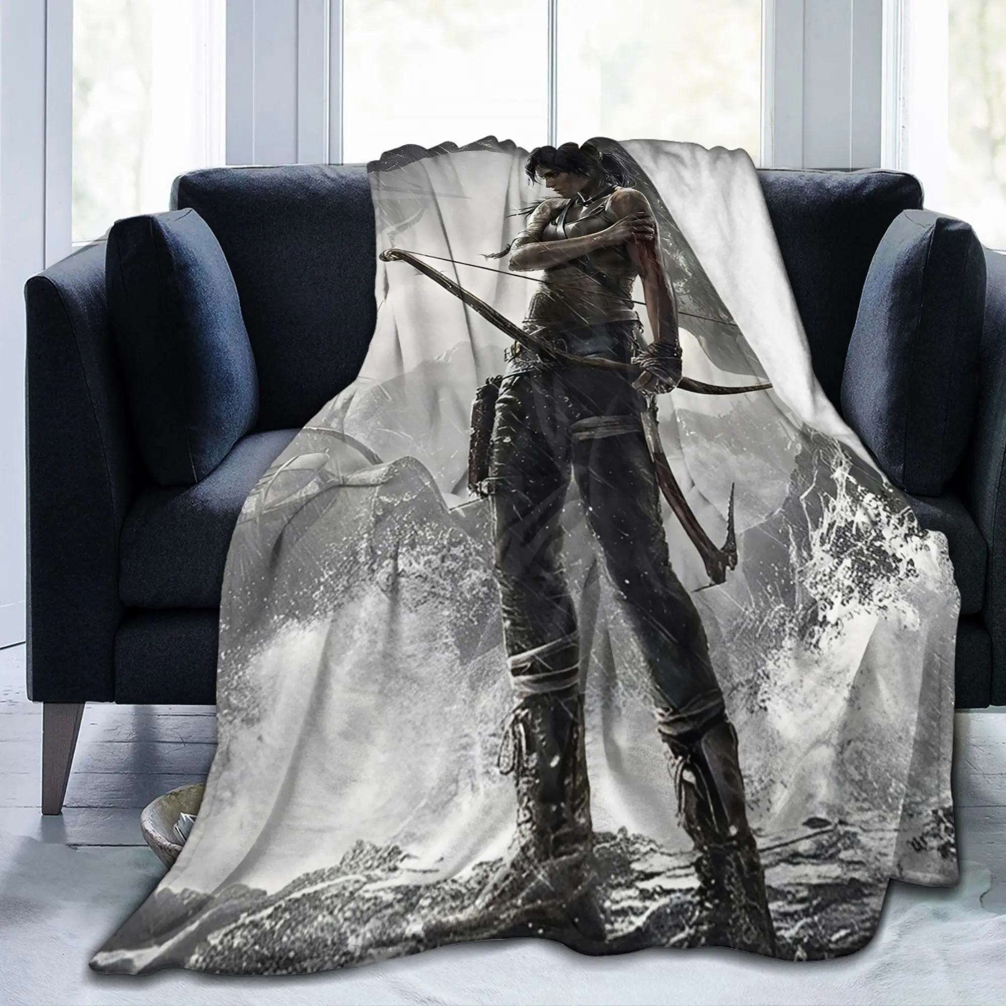Tomb-Raider Lara Croft Blankets Survival Video Game Flannel Throw Blankets Bed Sofa Rug Piece Soft Warm Bedspread Breathable