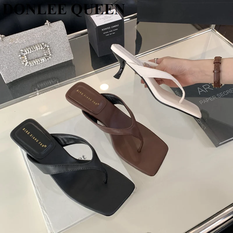 Fashion Brand High Heel Slippers Women Slip On Slide Narrow Band Sandals Shoes Casual Female Slipper Big Size 40 Sandalias Mujer